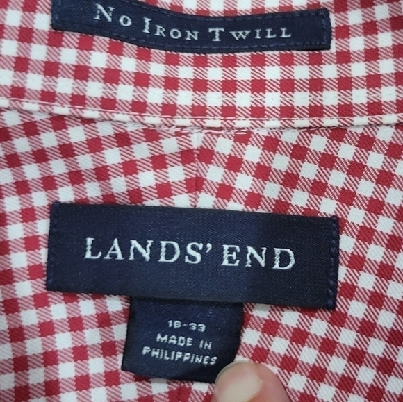 Lands End No Iron Twill red & white plaid button down shirt size 16-33 - Picture 4 of 6